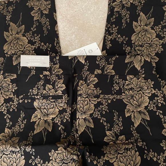 NWT CHICOS JULIET SLIM FIT BRIDGETTE BLACK BRONZE DAMASK FLORAL PANTS SZ 1.5R - Picture 3 of 4